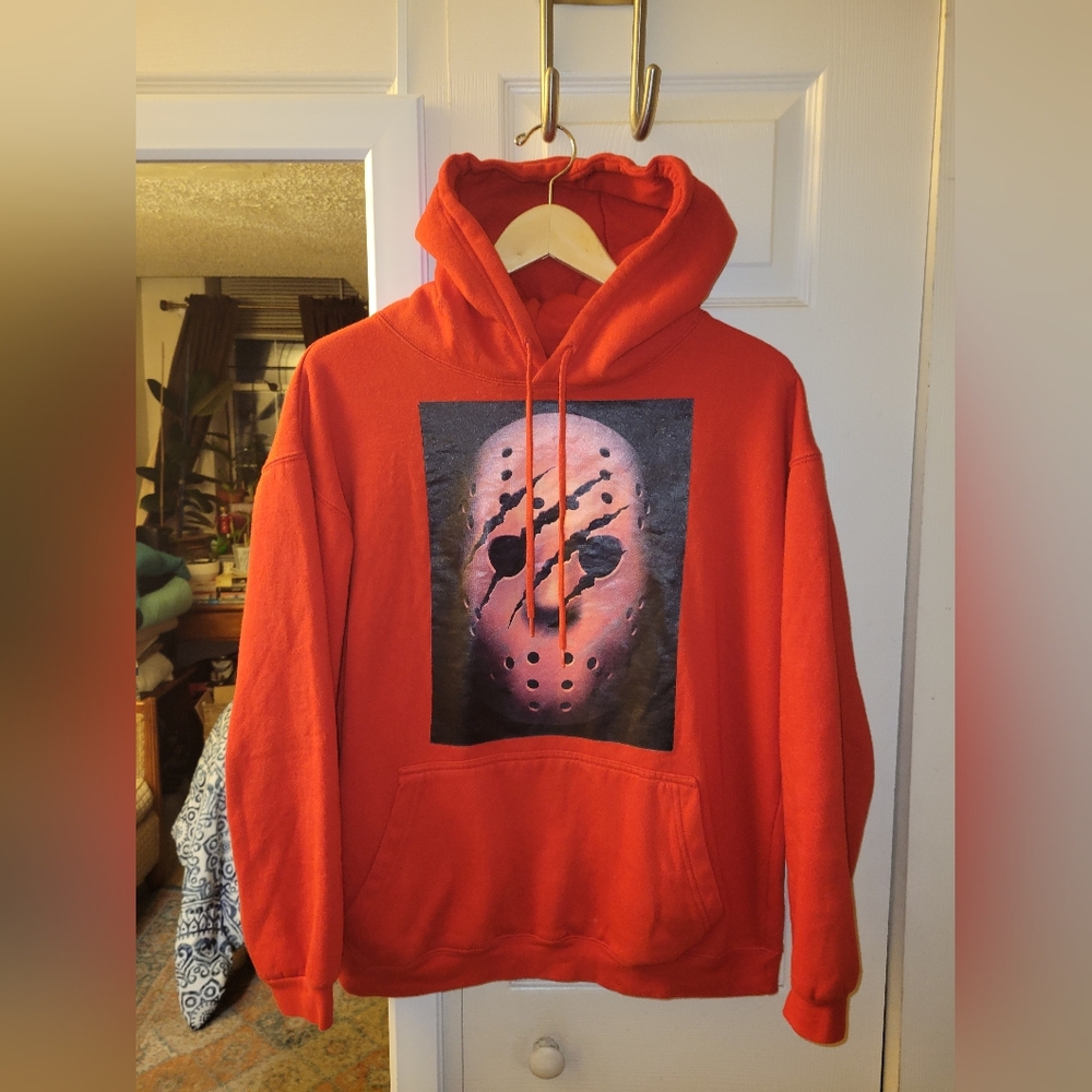 Red Hoodie with Mask Graphic Jason Voorhees Hoodie